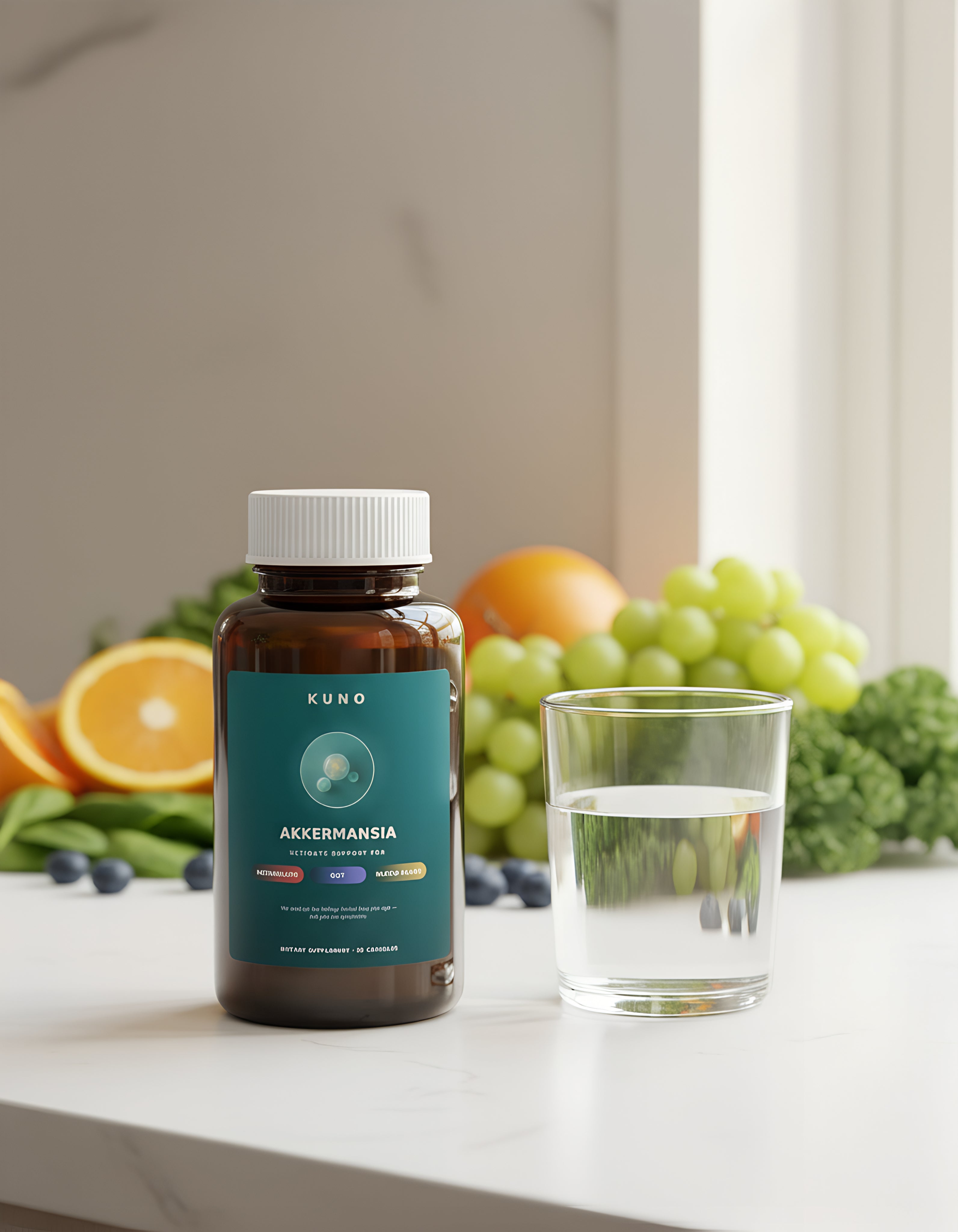 KUNO Akkermansia on a bright kitchen counter